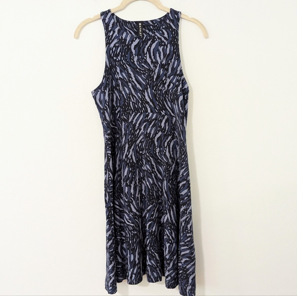 Athleta Santorini Thera Dress Mini Length Printed High Neck Blue Size XS